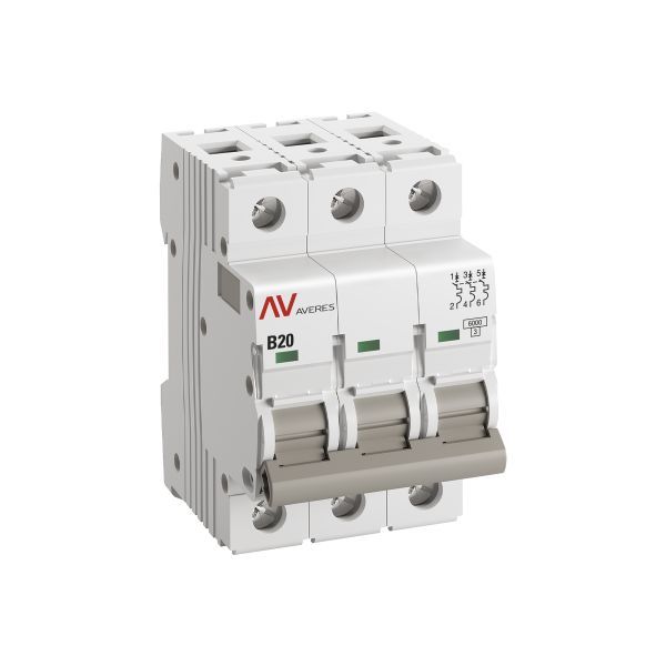 Выкл. автомат.  3П  20A  хар-ка  В  6кА  AV-6  EKF  AVERES  EKF