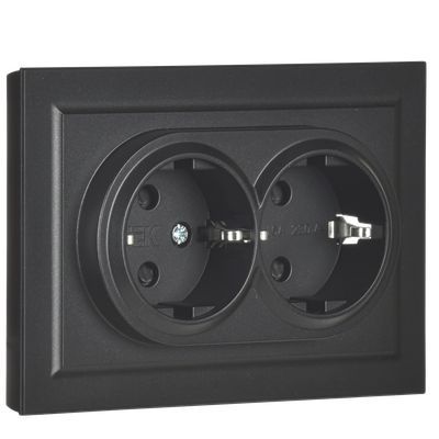 BRITE Розетка 2-местная с заземлением с защитными шторками 16А в сборе РСш12-3-БрЧ черный IEK