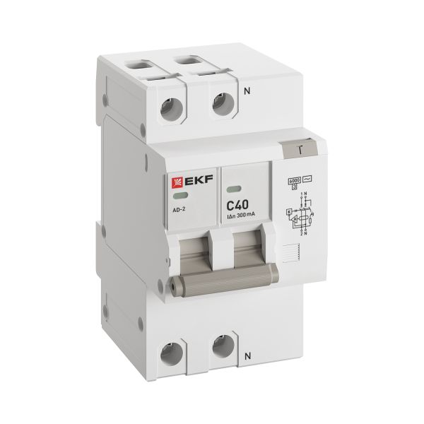 Дифференциальный автомат АД-2 40А/300мА (хар. C, AC, электронный, защита 270В) 6кА EKF PROxima