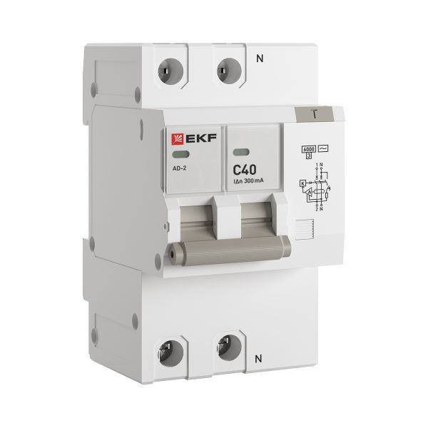 Дифференциальный автомат АД-2 40А/300мА (хар. C, AC, электронный, защита 270В) 6кА EKF PROxima