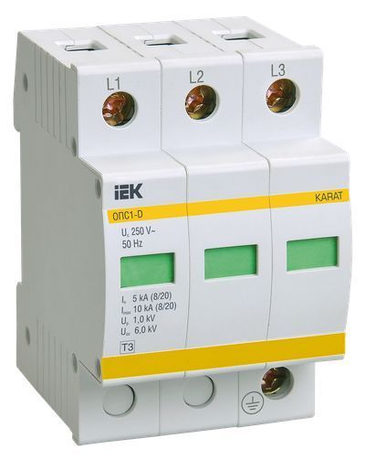 KARAT Ограничитель импульсного перенапряжения ОПС1-D 3P In=5кА Un=230В Im=10кА IEK