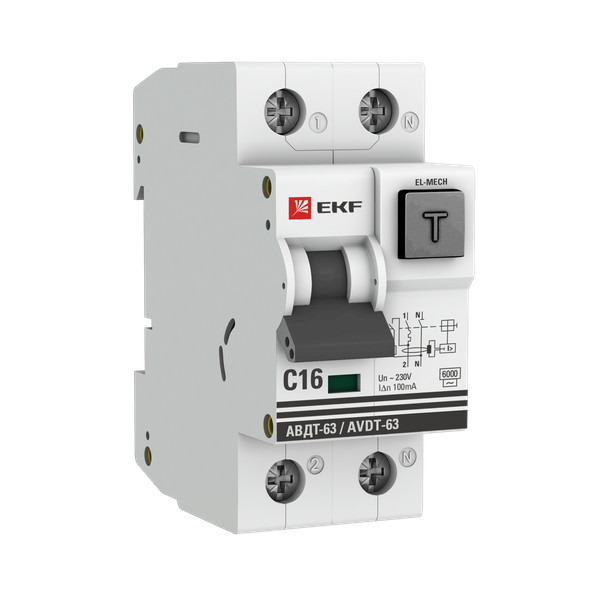 Дифференциальный автомат АВДТ-63  16А/100мА (характеристика C, эл-мех тип AС) 6кА EKF PROxima