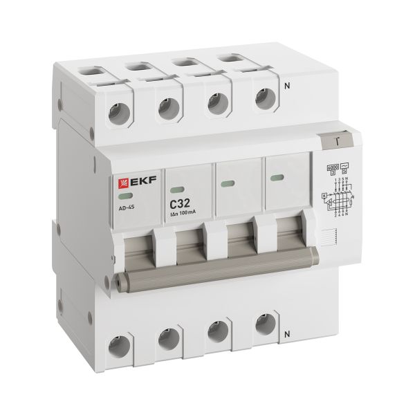 Дифференциальный автомат АД-4 S 32А/100мА (хар. C, AC, электронный, защита 270В) 6кА EKF PROxima