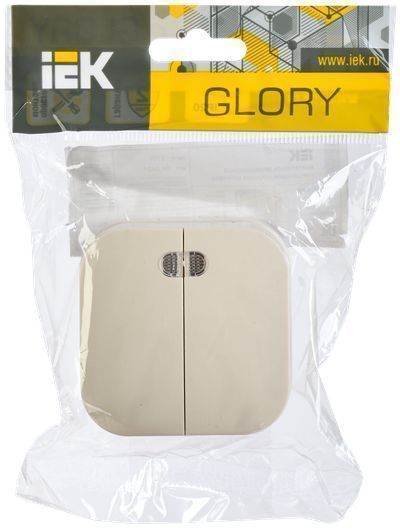 GLORY Выключатель 2-клавишный для открытой установки с индикацией 10А ВС20-2-1-ХК кремовый IEK