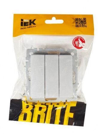 BRITE Выключатель 3-клавишный 10А ВС10-3-0-БрА алюминий IEK