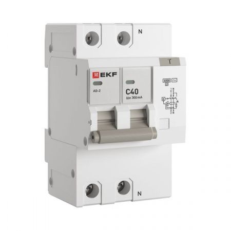 Дифференциальный автомат АД-2 40А/300мА (хар. C, AC, электронный, защита 270В) 6кА EKF PROxima
