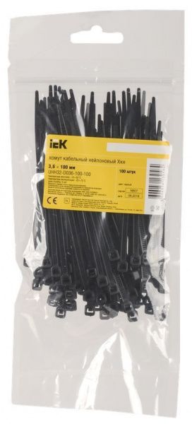 Хомут 3,6х100мм нейлон черный (100шт) IEK