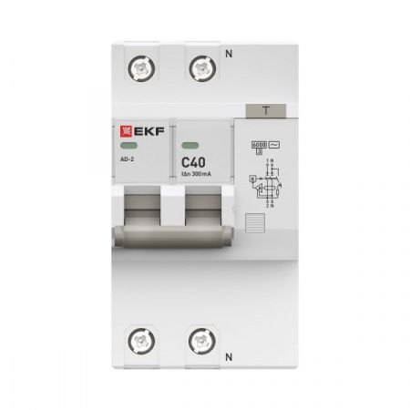 Дифференциальный автомат АД-2 40А/300мА (хар. C, AC, электронный, защита 270В) 6кА EKF PROxima