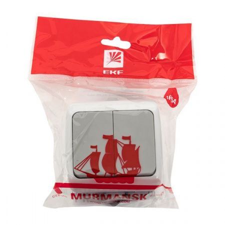 Мурманск Выключатель 2-клавишный 10А IP54 серый EKF