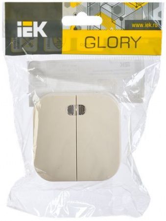 GLORY Выключатель 2-клавишный для открытой установки с индикацией 10А ВС20-2-1-ХК кремовый IEK