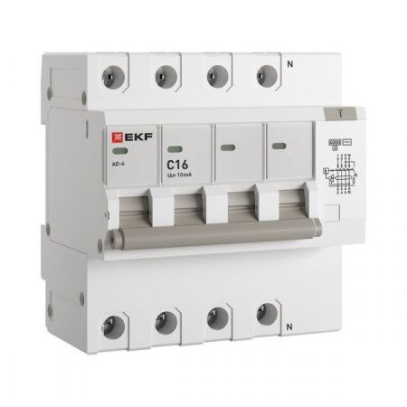 Дифференциальный автомат АД-4 16А/10мА (х-ка C, АС, электронный) 6кА EKF PROxima